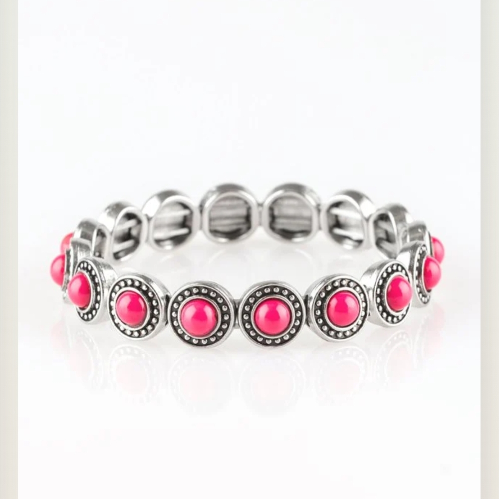 Paparazzi Silver Bracelet with Pink AccentsGlobetrotter Goals Pink Jewelry